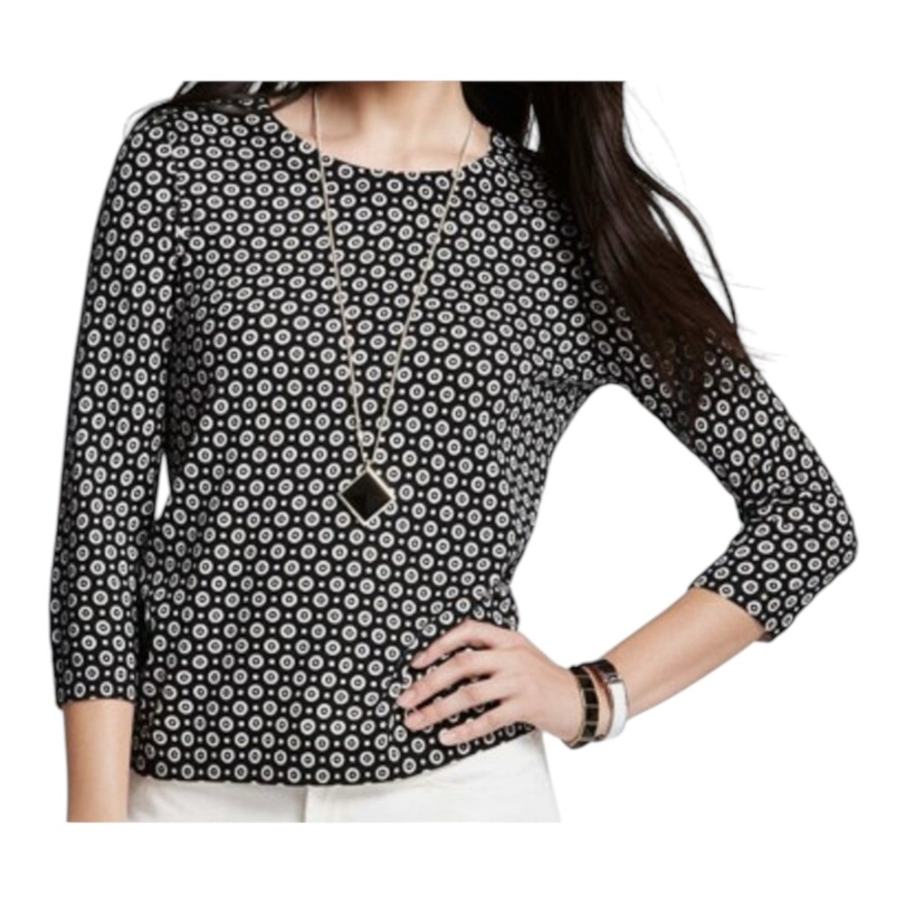 Ann Taylor Cotton Blend Graphic Print‎ Petite Sweater  3/4 Sleeve, Size XSP
